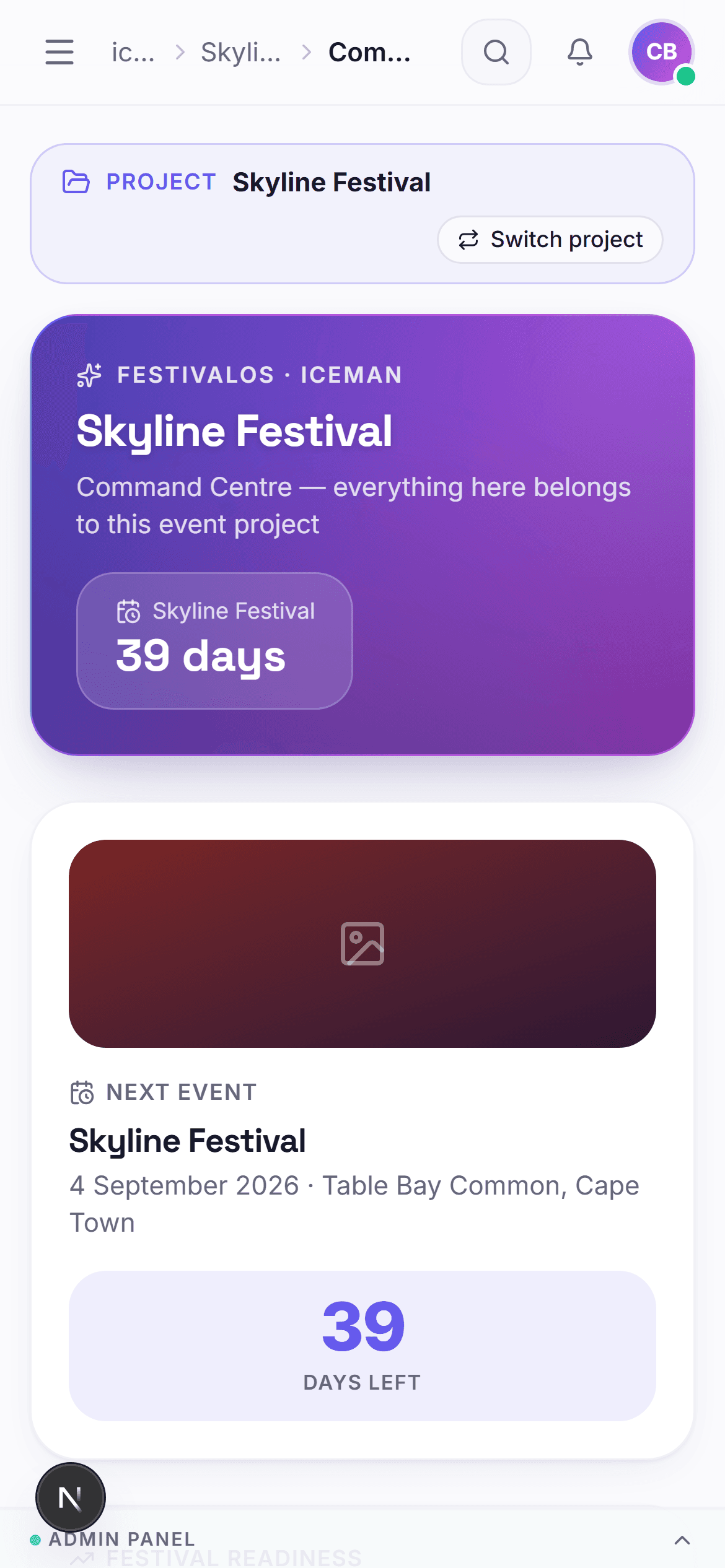 Festival Copilot command centre on mobile
